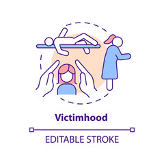Victimhood concept icon. Psychological manipulation case abstract idea thin line illustration. Domestic violence. Isolated outline drawing. Editable stroke. Arial, Myriad Pro-Bold fonts used