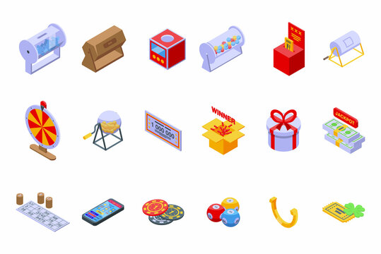 Sweepstake icons set isometric vector. Chance activity. Lottery scam