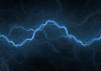 Blue fractal lightning background, electrical abstract