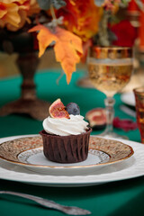 Autumn sweet dessert decorated on a table