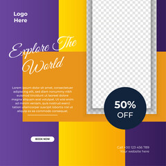 Modern universal social media post template. Web banner, flyer or poster for ads offer sale promotion marketing. Design for travel, business, food menu, fashion, creative digital agency.