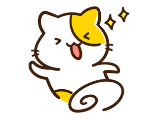嬉しそうに走るかわいいねこのキャラクターの手書き風イラスト
