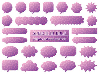 桜パターンのグラデーション吹き出し25個セットのイラスト（紫） - obrazy, fototapety, plakaty