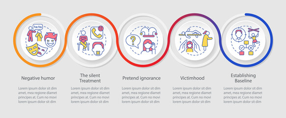 Emotional manipulation cases loop infographic template. Trivializing. Data visualization with 5 steps. Process timeline info chart. Workflow layout with line icons. Myriad Pro-Regular font used