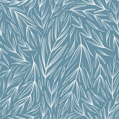 Seamless pattern with white leaves on blue background