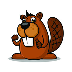 beaver cartoon design element for logo, poster, card, banner, emblem, t shirt. Vector illustration - obrazy, fototapety, plakaty