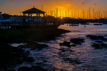 Fototapeta na wymiar Punta del Este Port Sunset Scene