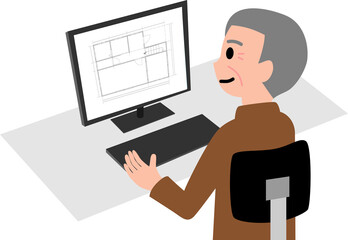 CADで仕事をする初老の男性