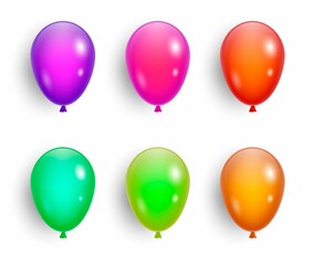 Set of balloons six colors: orange, purple, yellow, red, green, pink. Isolated. Vector