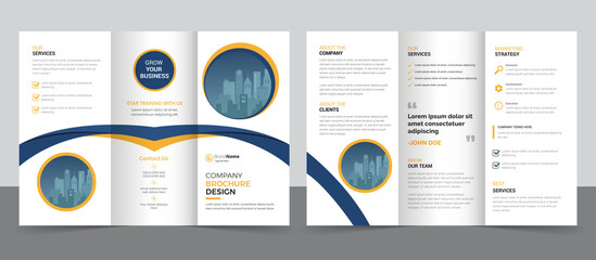 Trifold brochure template design, brochure template layout design, minimal business brochure design, annual report minimal company profile design, editable brochure template layout.