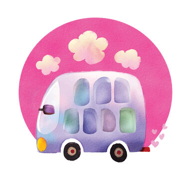 Watercolor Cute Bus Clipart