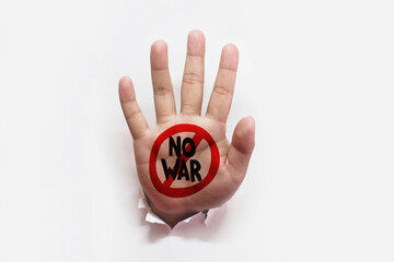 No War Please. Hands and symbols indicate no need for war on white paper