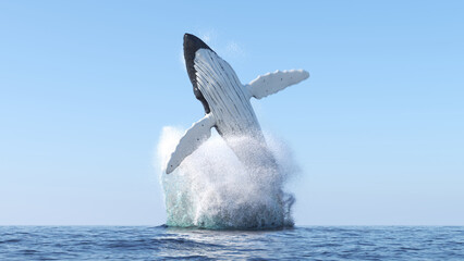 Humpback whale jumps out of the water - obrazy, fototapety, plakaty