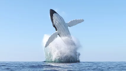 Muurstickers Humpback whale jumps out of the water © alexyz3d