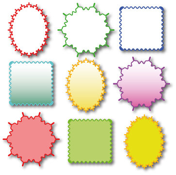 Set of shapes of wavy decorative frames in different variations. Objects are isolated, blank with space for your text.
