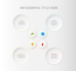 Simple relief infographic with four circle icon elements