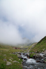Avusor Plateau and Kackar Mountains with blue cloudy sky background.Rize .Turkey