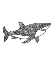 Great White Shark Mandala Coloring Page for Adults