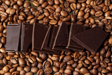 roasted coffee beans with black chocolate