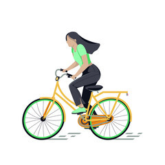 Woman riding a bike isolated on white background