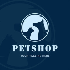 silhouette dog and cat vintage logo vector illustration template icon graphic design. pet shop sign or symbol for business concept with retro badge style