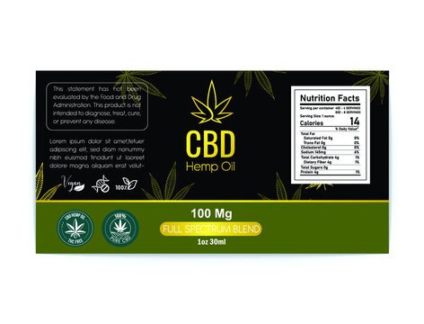 CBD hemp oil label, thc free with gold color CBD logo vector illustration 