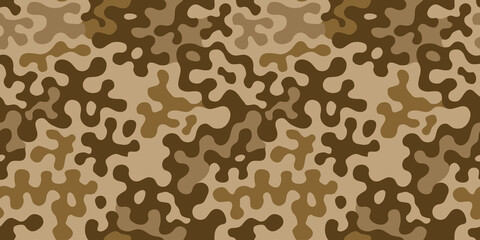 Brown beige camouflage seamless pattern. Modern military camo texture. Desert masking color. Stock vector illustration