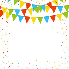 Party holiday abstract background template with flag garlands and confetti. illustration