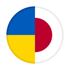 Fototapeta premium round icon with ukraine and japan flags isolated on white background 