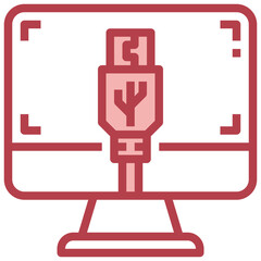 USB red line icon,linear,outline,graphic,illustration