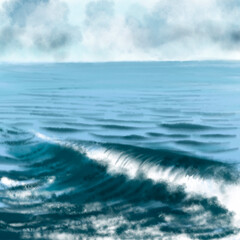 watercolor drawing sea waves, hand drawn illustration