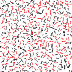 Seamless pattern with the word Love written in black and red. Illustration