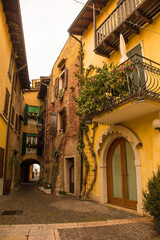 Historic buildings near the waterfront in Torri del Benaco at Lake Garda, in Verona Province, Veneto, north east Italy
