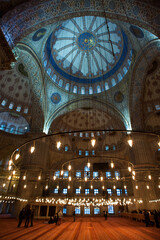 Fototapeta na wymiar Interiors of the Sultan Ahmet Mosque in Istanbul