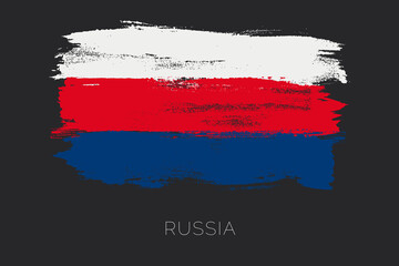 Fototapeta na wymiar Russia colorful brush strokes painted national country flag icon. Painted texture.