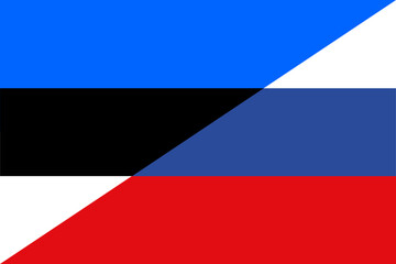 Estonia flag. Russia flag. Conflict between Russia and Estonia war concept. Russian flag and Estonia flag background. Horizontal design. Illustration. Map.