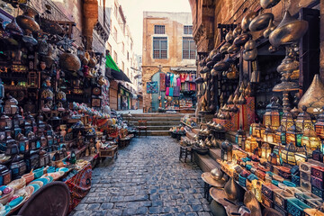 Khan Al Khalili Market in Old Cairo, Egypt - obrazy, fototapety, plakaty