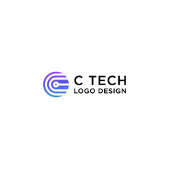 C TECH IN CIRCLE LOGO DESIGN VECTOR