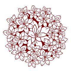 Floral mandala in the form of a bouquet of flowers. Outline drawing for cutting and coloring