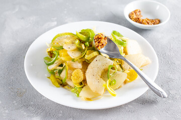 Salad with fried pear. Healthy food