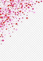 Pink Heart Background Transparent Vector. Greeting Texture Confetti. Fond Cute Frame. Red Confetti Celebration Backdrop. Tender Folded Pattern.