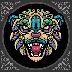 Colorful cheetah head zentangle arts, isolated on black background
