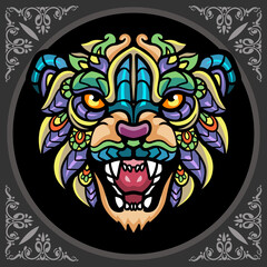Colorful cheetah head zentangle arts, isolated on black background