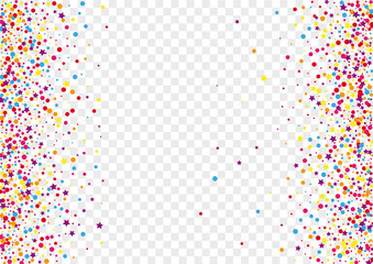 Colorful Confetti Background Transparent Vector. Element Celebrate Template. Bright Decor. Rainbow Polka Fest. Dot Congratulation Frame.