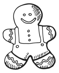 Gingerbread man. Sweet holiday cookie in hand drawn style