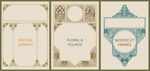 Vintage woodcut Floral design elements for books, invitations, labels, menu design and packaging. Flowers, foliage, leaves and ornaments. From German type foundry Genzsch and Heyse founded in 1833.