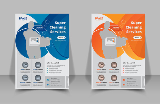 Print ready cleaning service flyer template design with magazine, banner, leaflets and poster template