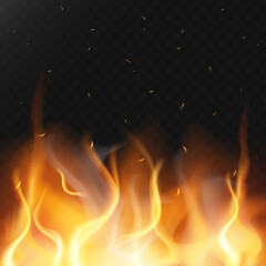 Realistic tongues of fire with horizontal repetition on a dark translucent background. Vector flame