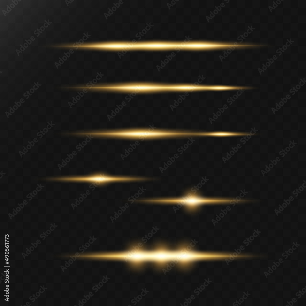Poster yellow horizontal highlights. laser beams, horizontal beams of light. beautiful light flashes. glowi