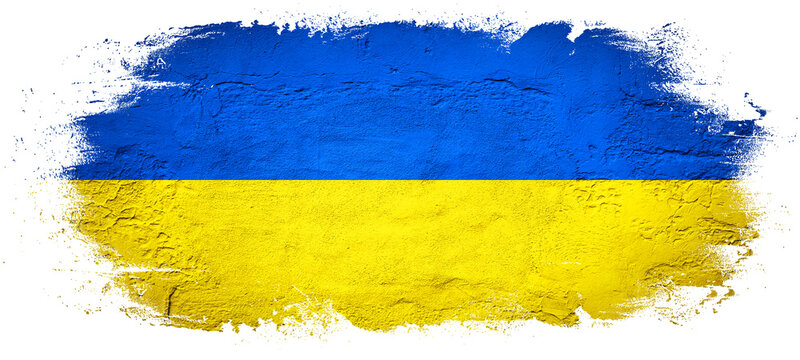 Abstract brushstroke paint brush splash in the colors of the flag of Ukraine, isolated on white background..